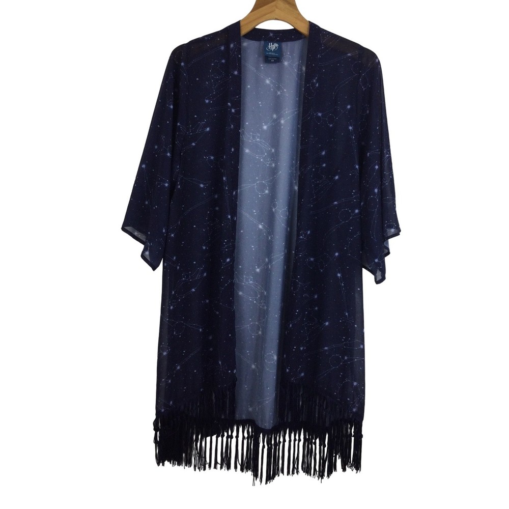 Harry Potter Hot Topic Exclusive Womens Constellation Fringe Kimono Blue Sz L